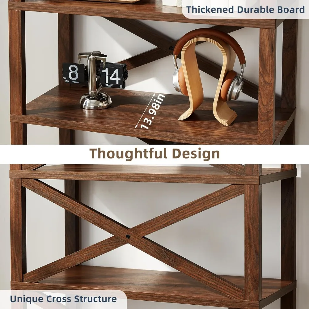 خزانة كتب طويلة 70 على طراز المزرعة مع أرفف قابلة للتعديل وخزانة تخزين باب الحظيرة