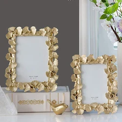 Creative Retro Golden Picture Frame American Ginkgo Leaf Suitable for Decorative Painting 4 Inch 6 Inch Photo Frame