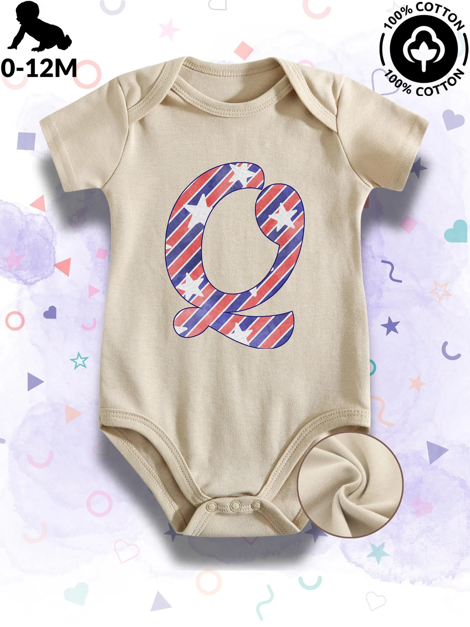 

Детский комбинезон унисекс с ретро-патриотическим шрифтом Q, 100% хлопок, мягкий, всесезонный, бежевый, для ползания, 190 г/м²