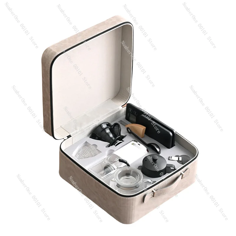 Travel Hand Brew Coffee Electric Grinder Set, Portable Bean Burr Mill with Stainless Steel Pot Household Gift Box