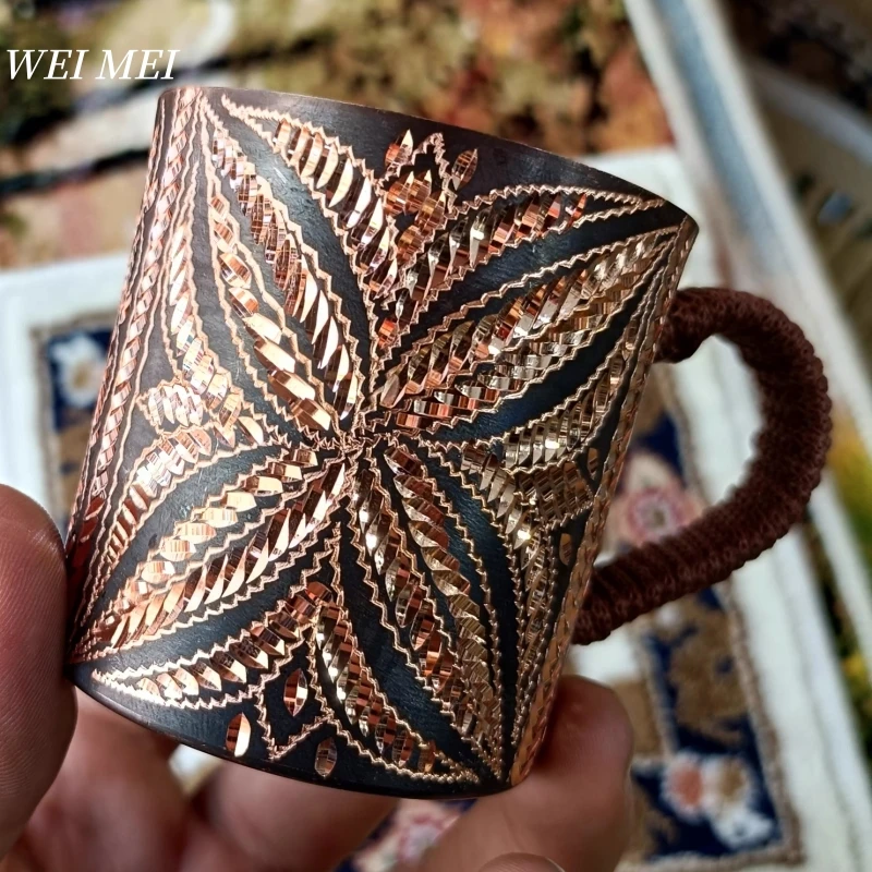 

Handcrafted Pattern Random Vintage Pure Copper Coffee Mug,Juice Breakfast Cup,Unique Art Texture Friends Gift Tea Cup Tableware