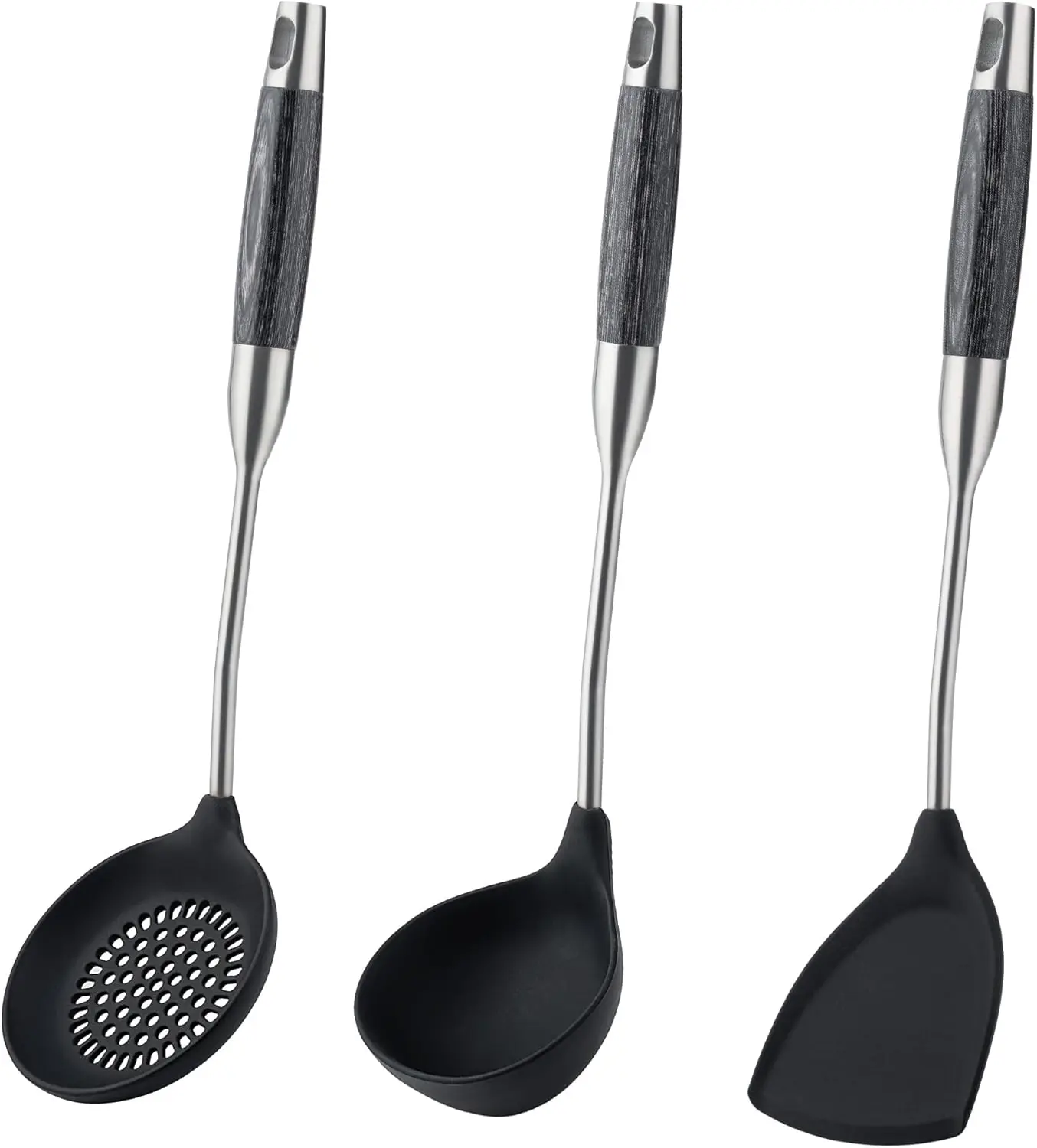 

Silicone Wok Spatula Set - Stainless Steel 3PCS Non-Stick Heat-Resistant BPA Free Kitchen Tools (Black)