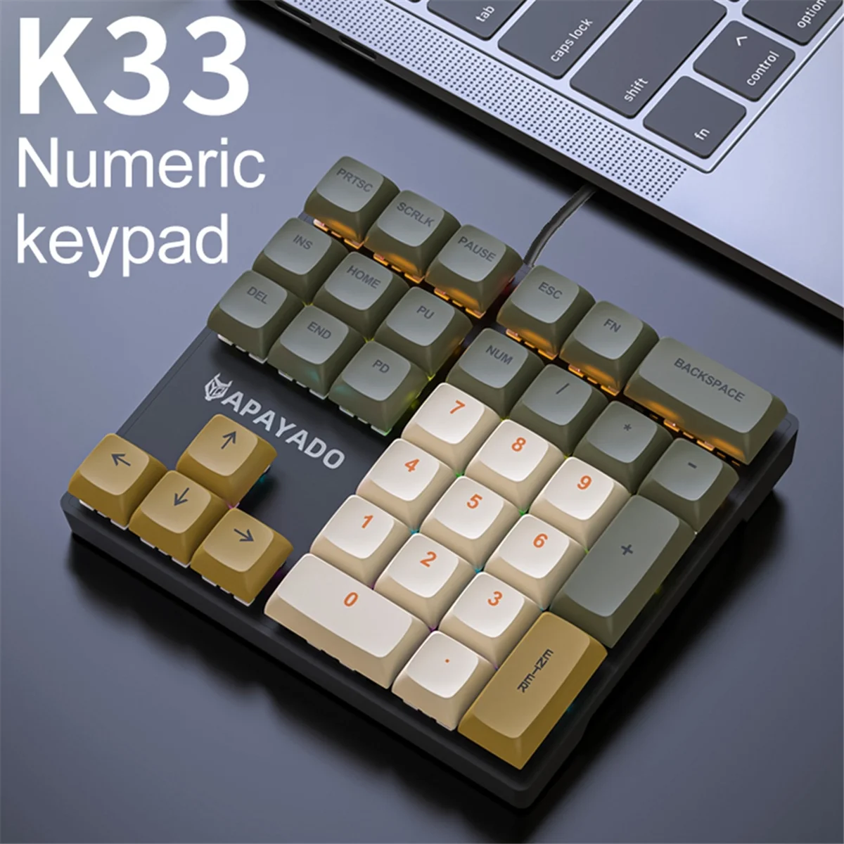 APAYADO 33 Key Wired Mechanical Numeric Keypad, Glimmer, Red Switch