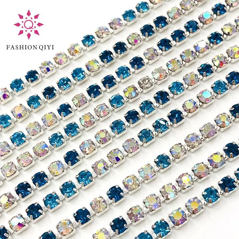 New arrive 5 yards/bag Royal blue/Lake blue/White AB 2mm-3mm silver base rhinestones cup chain diy hat/bags/clothing accessories
