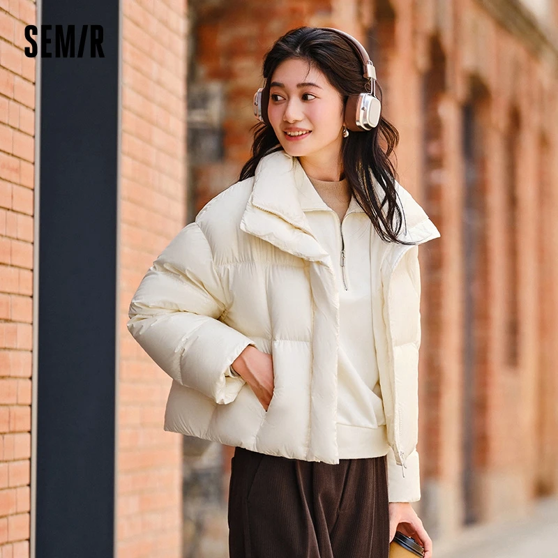 Semir Down Jacket Women Waterproof Loose Simple 2026 New Winter Stand-Up Collar Outerwear Down Coat