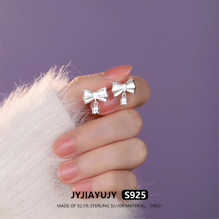 

JYJIAYUJY 100% Whole Original Pure Silver S999 Earrings Butterfly Knot Bell Orchid In Stock Fashion Jewelry Gift Daily Use JYE03