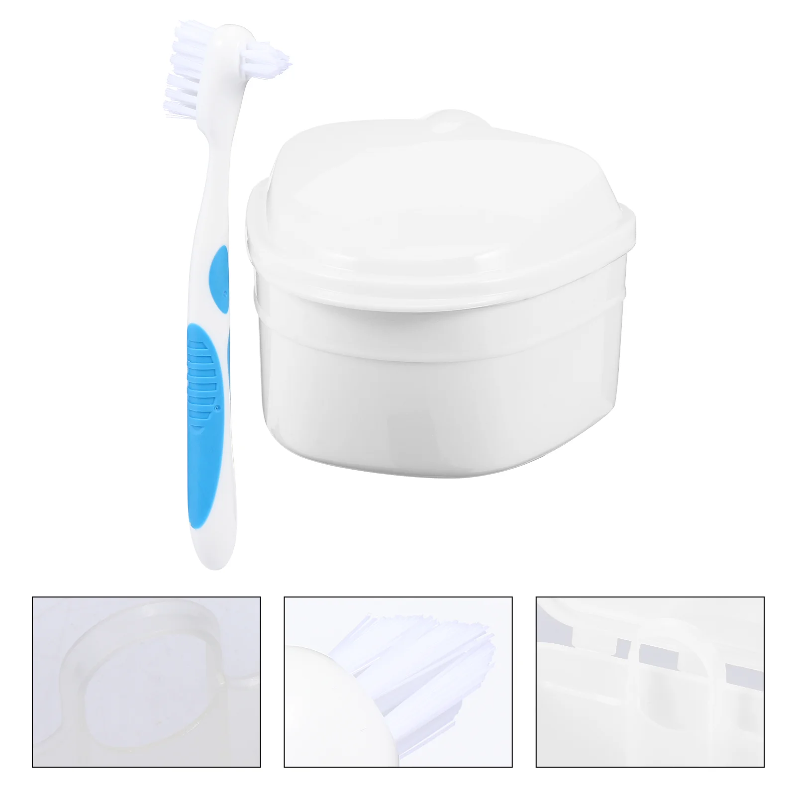 

Denture Storage Case With Brush Denture Bath Soaking Container With Strainer plastic denture case false box