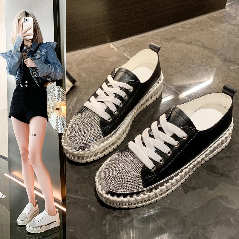 Woman Shoes Sneakers Flats Platform Tennis 2024 Rhinestone New Arrival Plus Size Women\'s Fashion Casual Female New Rock on Sale