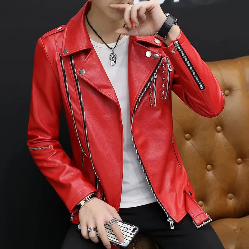 2026 Spring Autumn Men\'s Leather Jacket, Suit Collar Coat Slim Short Motorcycle clothing
