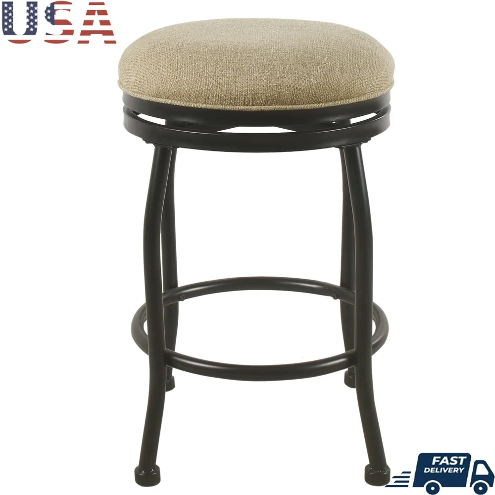 

Transitional Swivel Counter Stool Beige Polyester Comfortable Cushion Armless Backless Metal Frame Foot Bar Easy Assembly