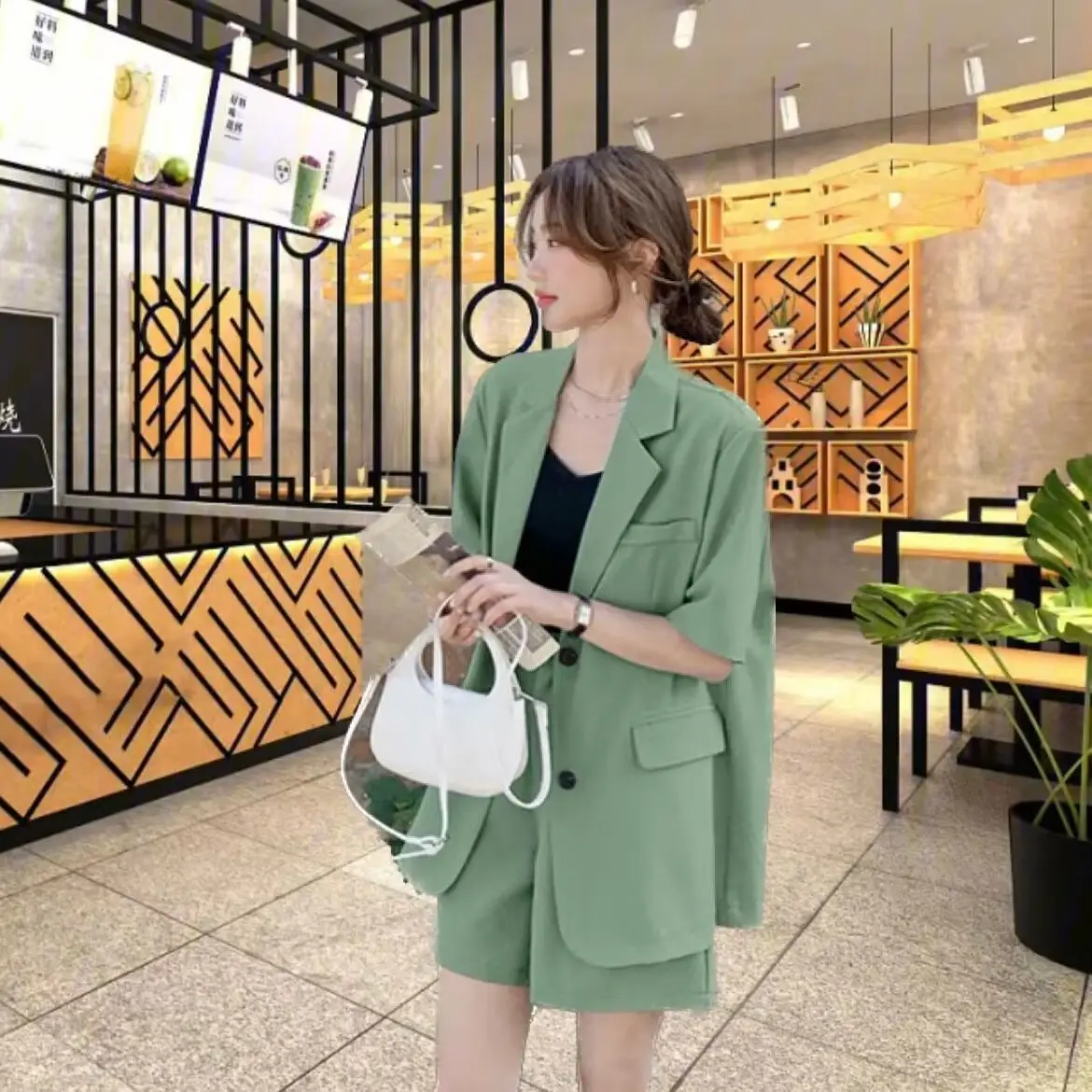 Women\'s Summer Short Sleeved Shorts Suit Set Office Outfits Women Blazer Set for Women Womens Suits Korean Style Outfit