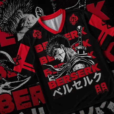 2027Autumn Men's Women's Short Sleeve Tee Casual Berserk Guts Jersey Hot Anime Fans T-shirt Unisex Tops Y2K Jersey Tops