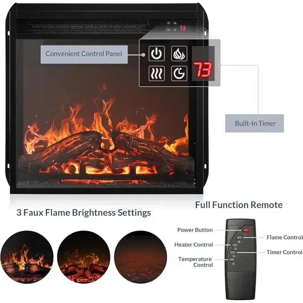 O banco de TV de 48 polegadas é equipado com um aquecedor de lareira elétrica de 18 polegadas, um suporte de TV moderno para TVs de até 50 polegadas