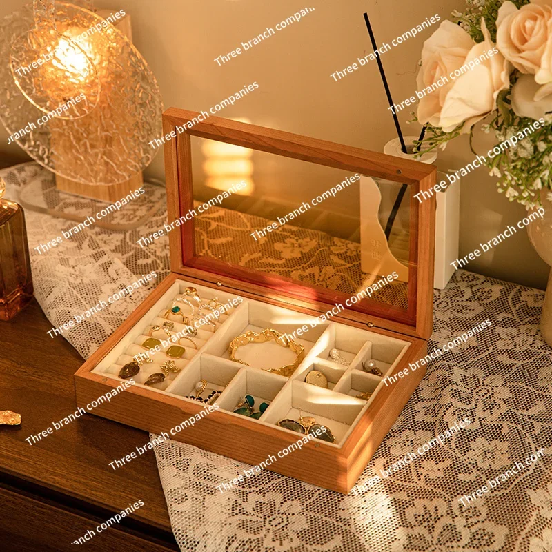 Jewelry box storage  high-end exquisite hand  earrings necklace solid wood storage  wooden creative wedding gift