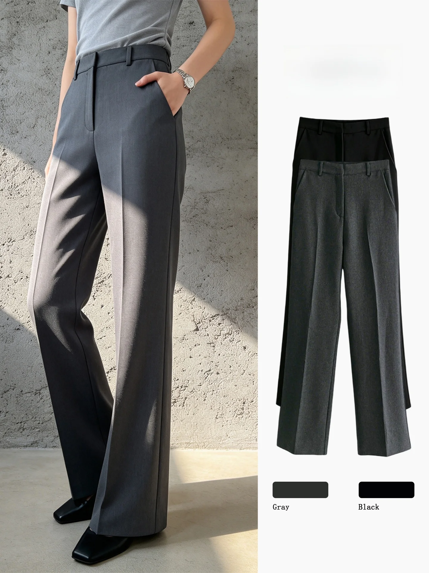 Gray High Waist Wide Leg Pants Commute Style Korean Version Thinming Thin Fabric Ladies Casual Trousers Summer New Arrival
