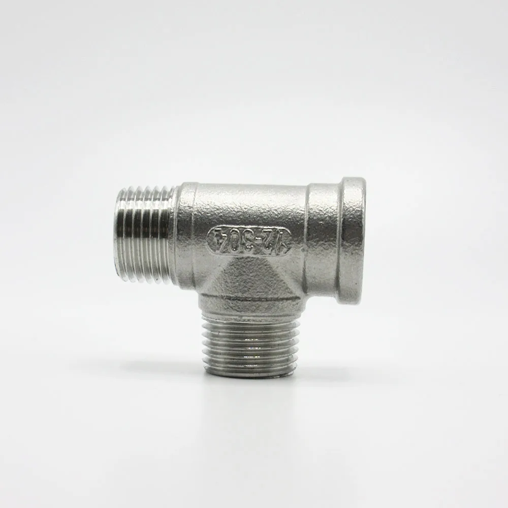 BSP Thread 304 Stainless Steel Female Male Thread 3 Way Tee Pipe Fitting 1/4" 3/8" 1/2" 3/4" 1" 1-1/4" 1-1/2" 2"