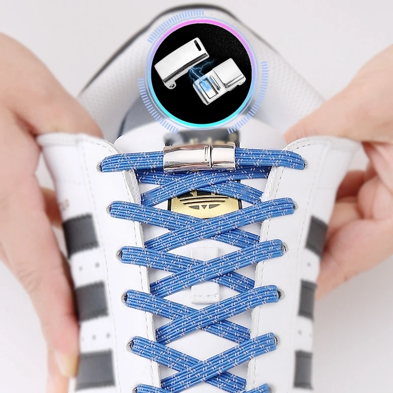 Magnetic Shoelaces for Sneakers Elastic Laces Without Ties Kids Adult Quick Shoe Lace Reflective No Tie Shoe Laces Rubber Bands