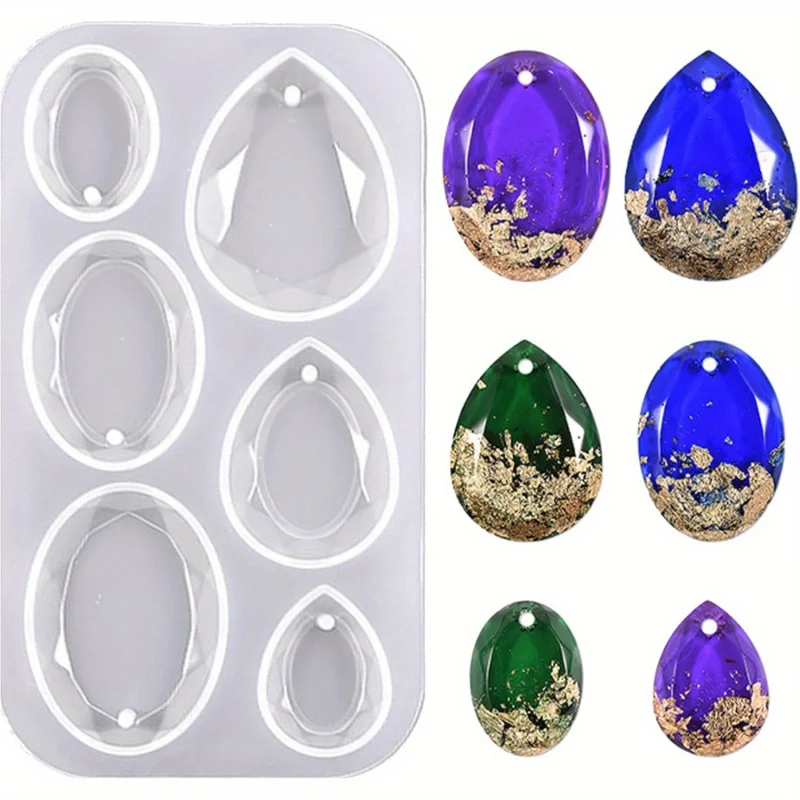 With hanging holes6Oval Resin Jewelry Mold - Very Suitable DIYPendant、Earrings、Necklaces, etc - Durable silicone injection mold，