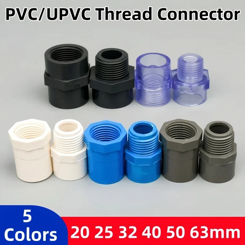 

1Pcs PVC Female Threaded Socket Straight Pipe Fitting Inner Thread Connector 20-50mm White Blue Gray Plumbing Accessories