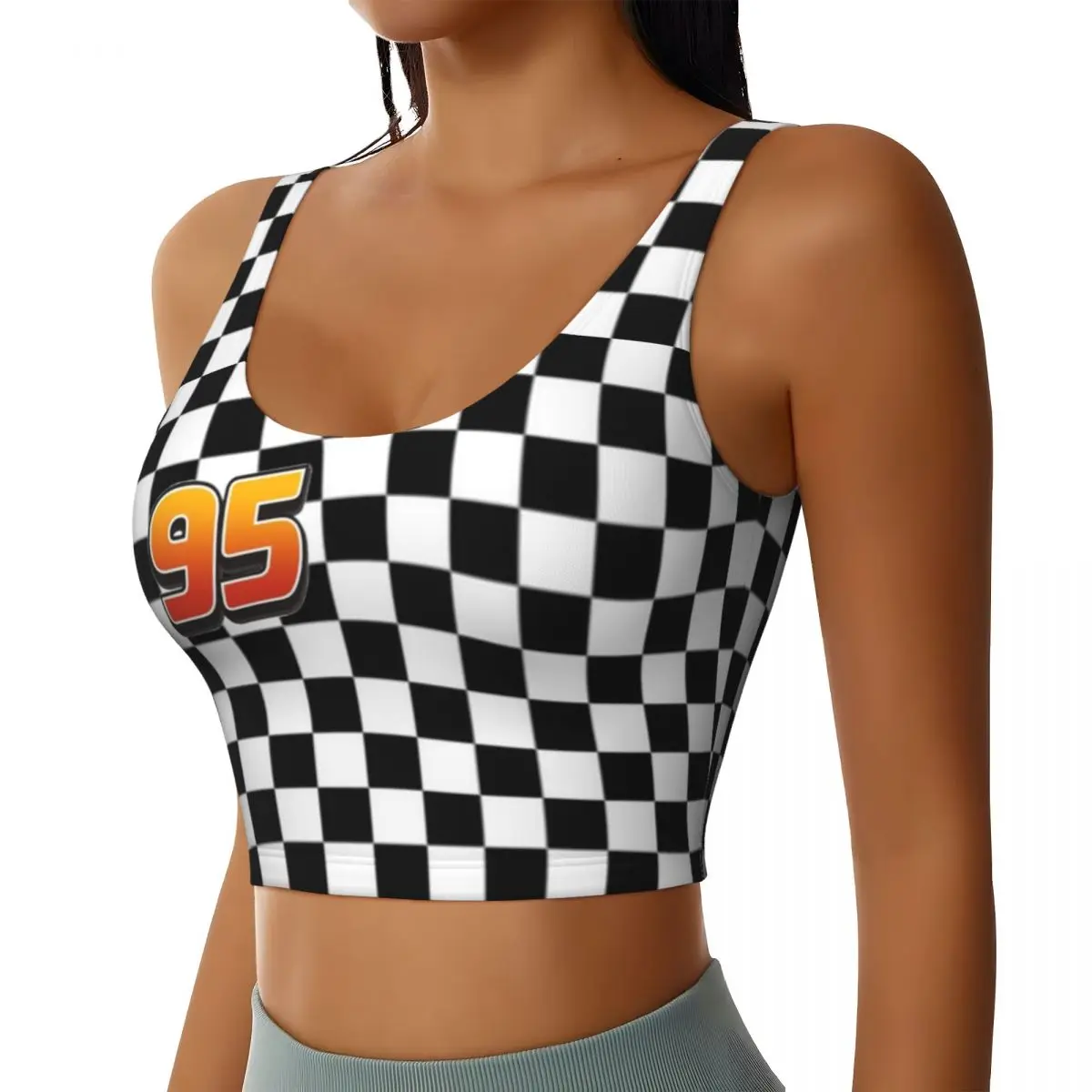 Custom High Impact Lightning McQueen 95 Sports Bra Women Cartoon Gym Workout Yoga Crop Top