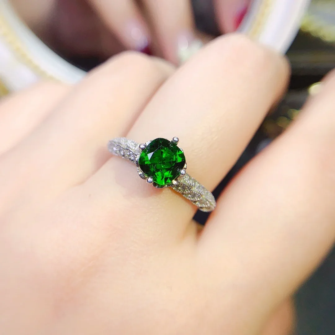 

Sterling Silver 925 Engagement Ring Women's Luxury Generous Free Shipping Gemstone Natural Diopside Jewelry Original date