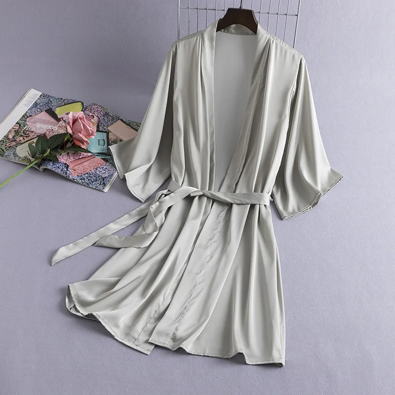 Women Silk Rayon Sleepwear Bridal Wedding Gift Kimono Solid Satin Robe 2024 Spring Summer Homewear Nightgown Sexy Nightwear