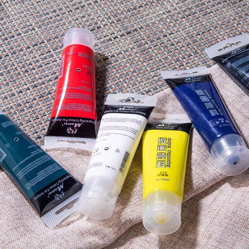 75 مللي/أنبوب أحبار الطباعة المائية الصباغ قابل للغسل الطباعة الطلاء كتل الصينوليم على ورقة الغراء مجلس جدار الخشب للفنانين