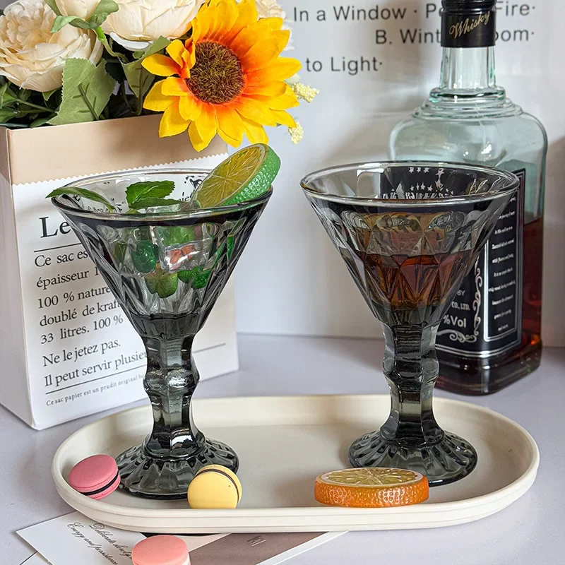 European stained glass cocktail cup rhombus relief dessert cup ice cream bowl milkshake cold drink goblet