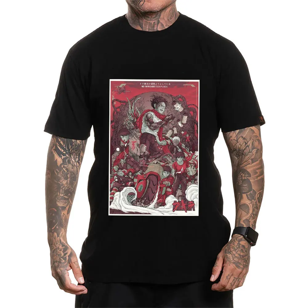 

Vintage Akira Red Fighting Anime T Shirt Cyberpunk Manga Neo-Tokyo City explosion Graphic clothes cyber mecha tee All size tops
