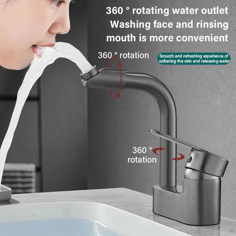 

Смеситель для ванной комнаты с двумя отверстиями для горячего и холодного использования, с одной ручкой 720. ° Вращение, керамический клапан и встроенный аэратор