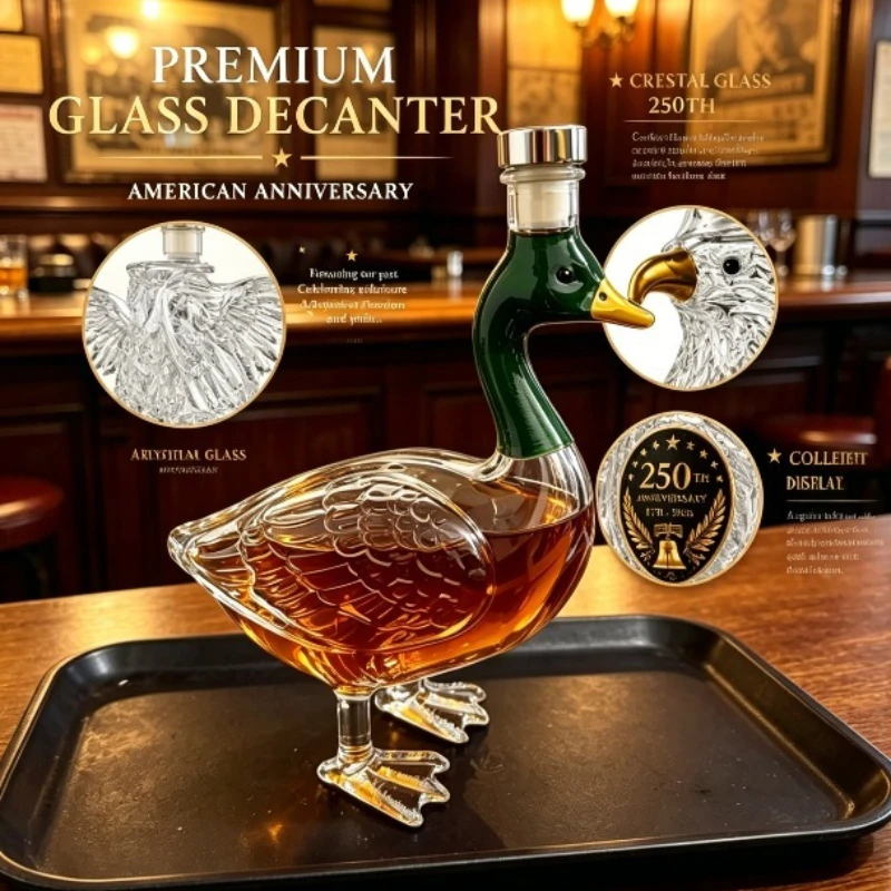 Mallard Duck Figurine Glass Whiskey Decanter Bottle Airtight Metal Stopper Liquor Storage Jar Home Bar Accessory Christmas