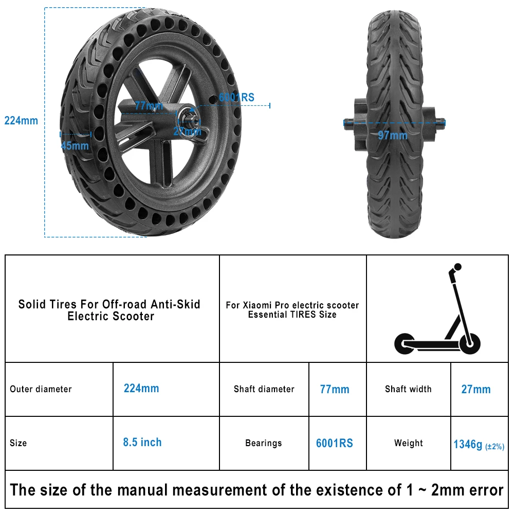 Electric Scooter 8.5inch Rear Tire with Wheel Hub Assembly Back Tyre for Xiaomi Pro Electric Scooters 8 1/2x2 Solid Tyres Wheel