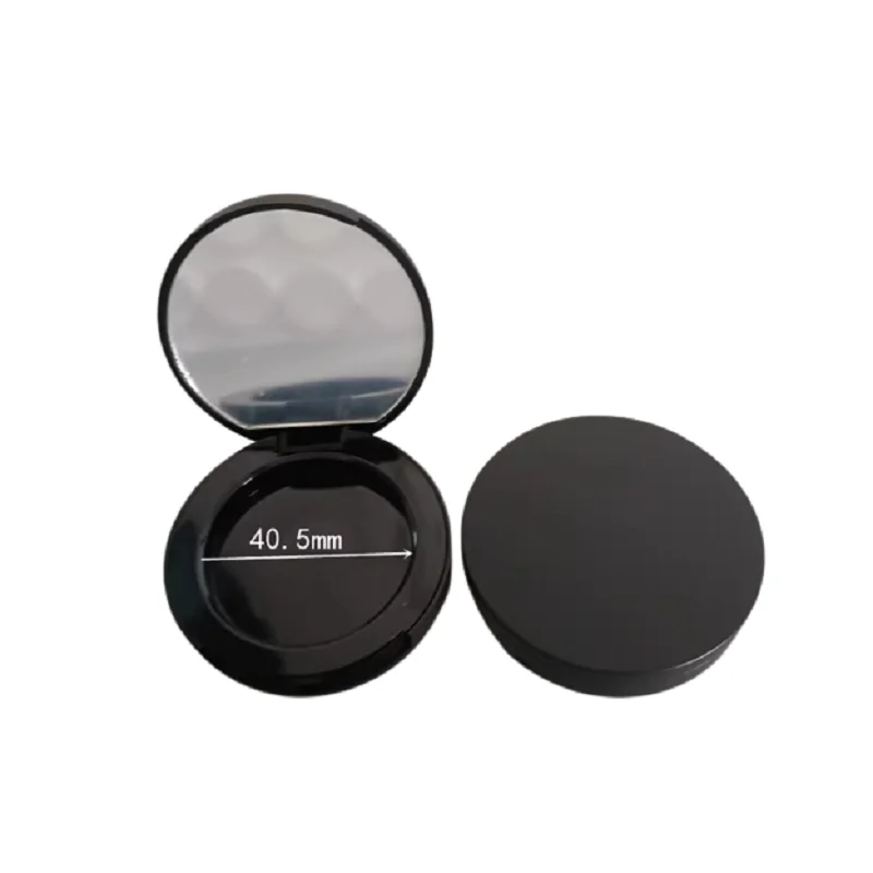 25pcs Matte Black Round Powde Compacts Case 40mm Empty Plastic Cosmetic Packaging Blush Pelettes Eye Shadow Boxes With Mirror