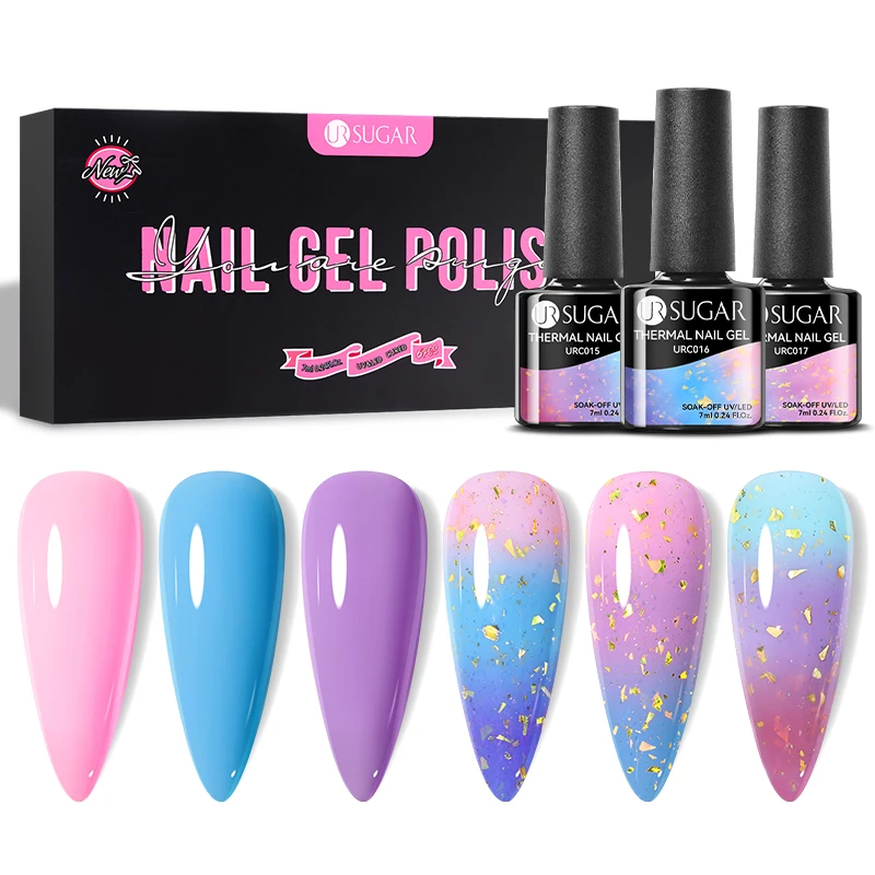 UR SUGAR 6pcs/set Gel Nail Polish Blue Pink Thermal Glitter Sequins Soak Off UV LED Gel Nail Art Manicure Kits Set Gift Box