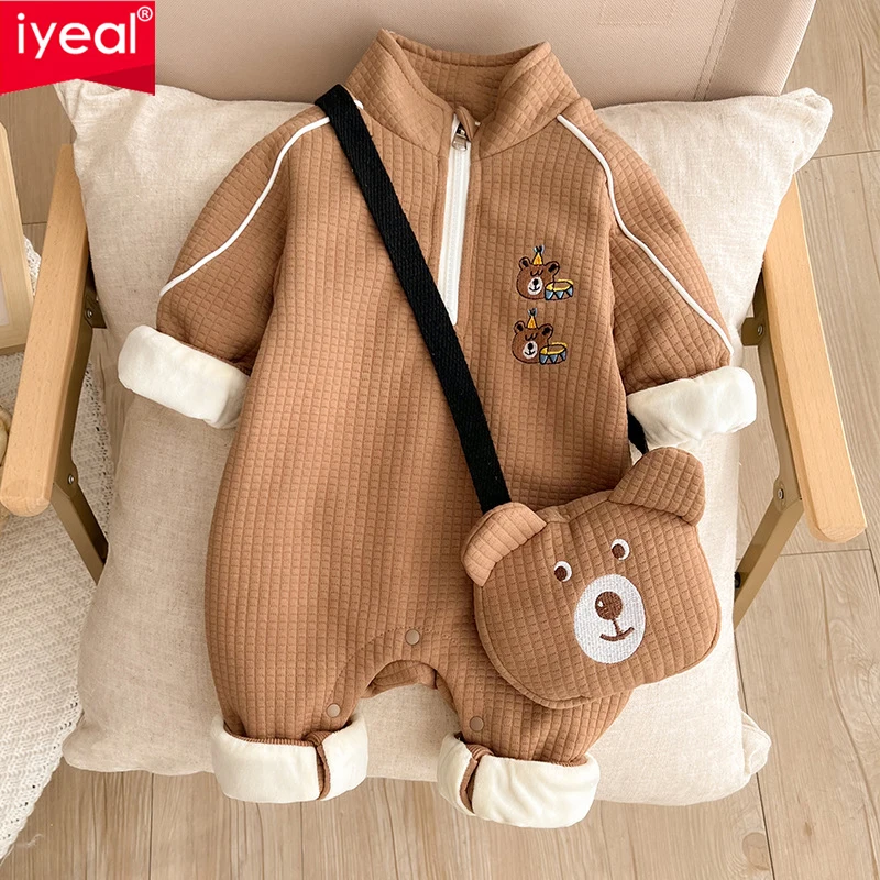 

IYEAL Winter Thickened Warm Stand Collar Romper New Baby Boys' Fleece Jumpsuit Baby Clothes Outside Wearing Winter Rompers