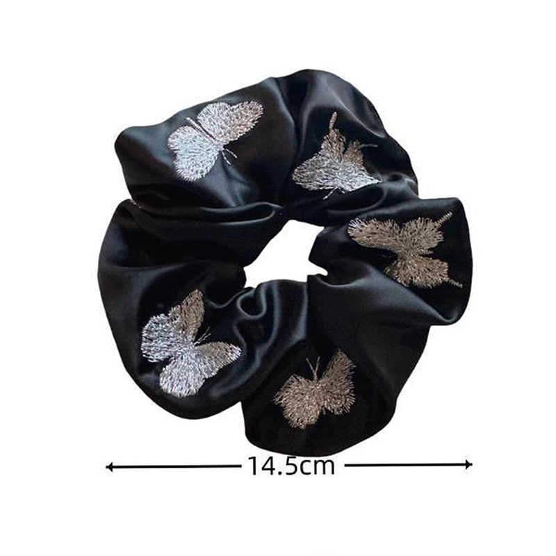 Embroidered Butterfly Large Intestine Hair Ring Fashion Retro Bow Printed Hair Hoop For Women Simple All-match Hair Accessories