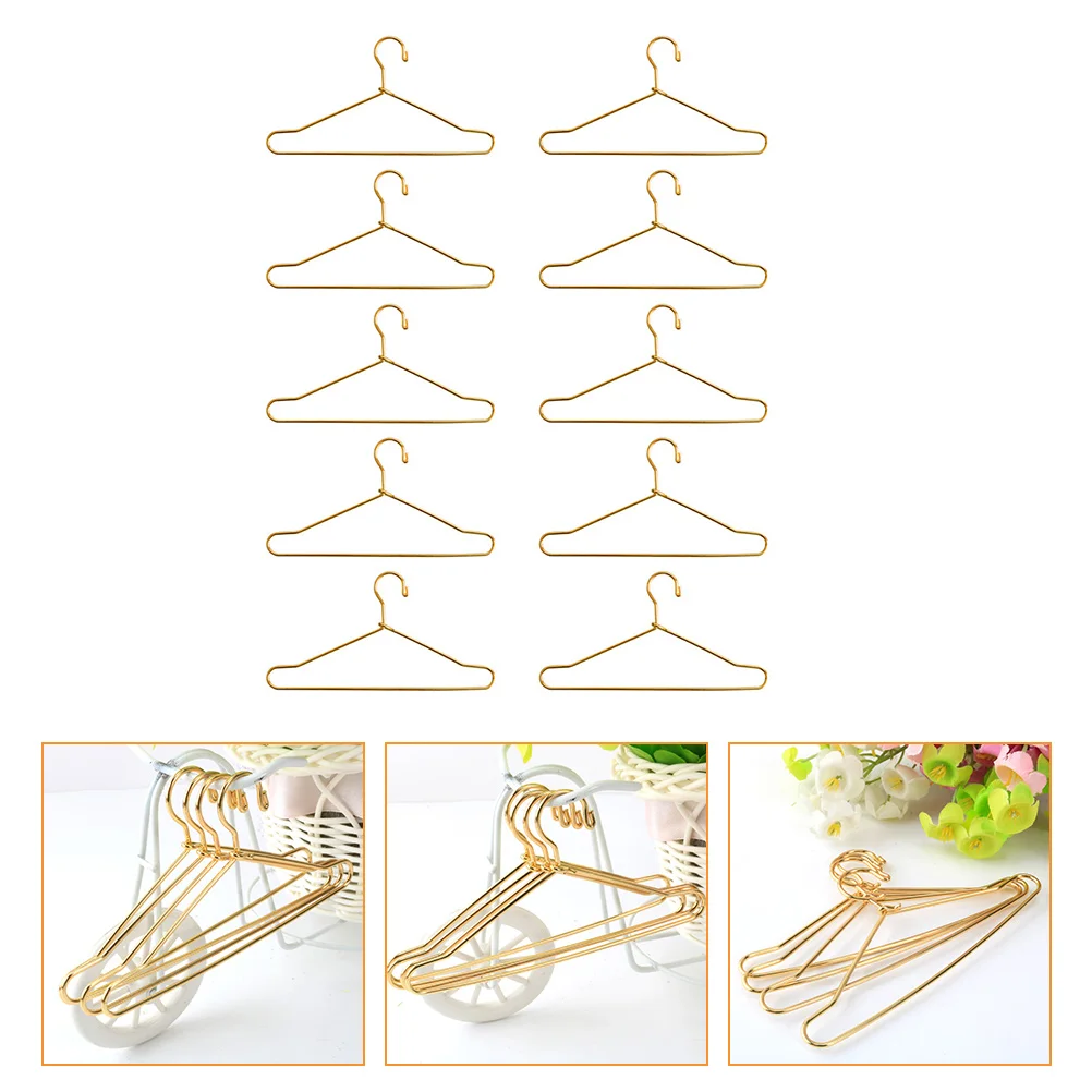 

10 Pcs Coat Hangers Toy Simple Clothes Racks Small Accessories Carbon Steel Children's Toys Golden Towel