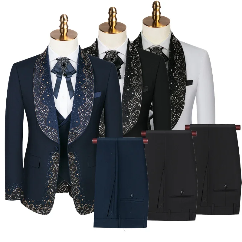 2024 High-grade Light Luxury Mens Suits Set 3 Pieces, Wedding Host Banquet Performance Party Blazer Dress with Pants Vest, S-3XL