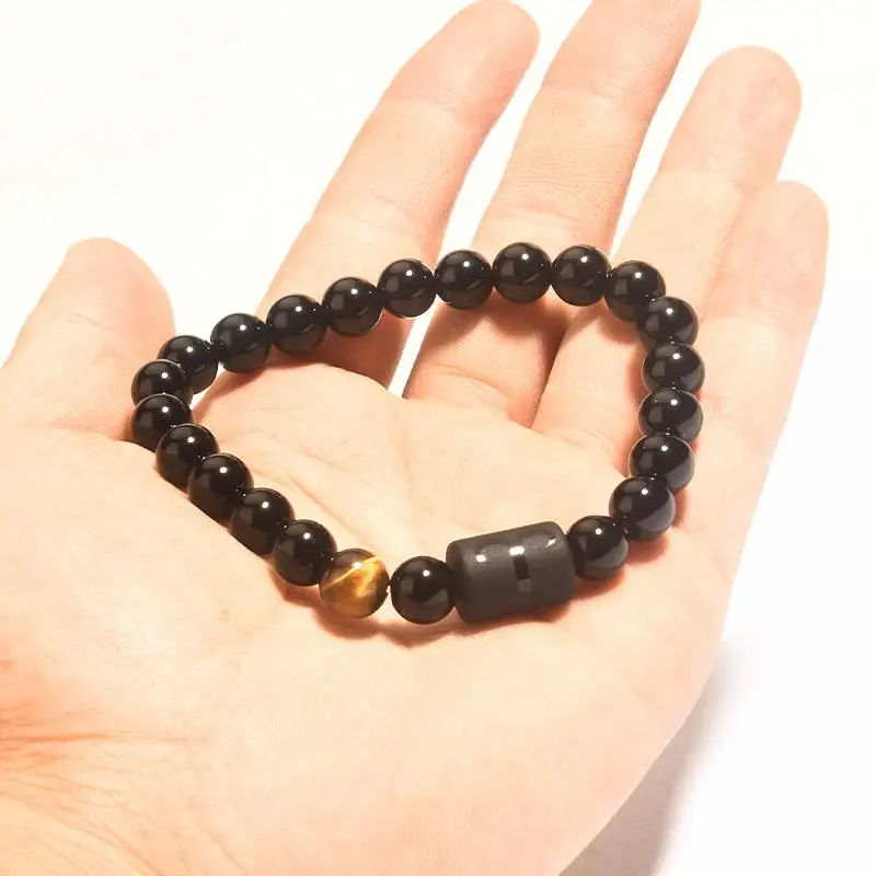 1 Pcs Men's Aries Zodiac Bracelet Features Natural Black Agate And Tiger's Eye Stones Incorporating Zodiac Elements