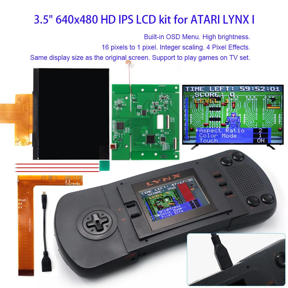 HISPEEDIDO kit layar LCD IPS 3.5 inci, 640x480 HD sensor sentuh Fonction dengan Output TV yang kompatibel dengan Atori LYNX Ⅰ