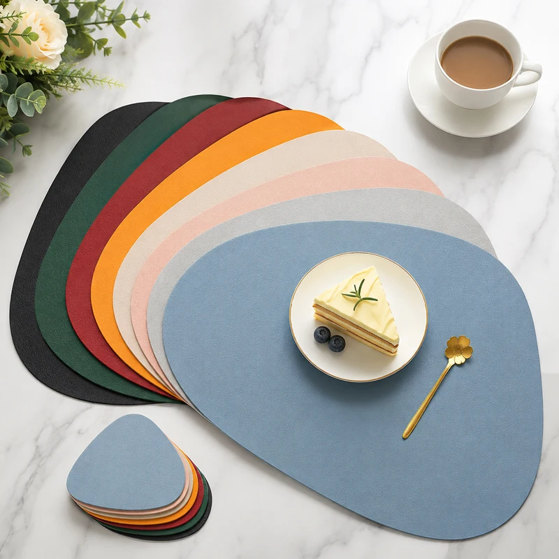 Nordic Style Double Sided Anti Slip Insulation Pad Table Mat Oil-Proof Waterproof Water Droplet Shaped Leather Placemat