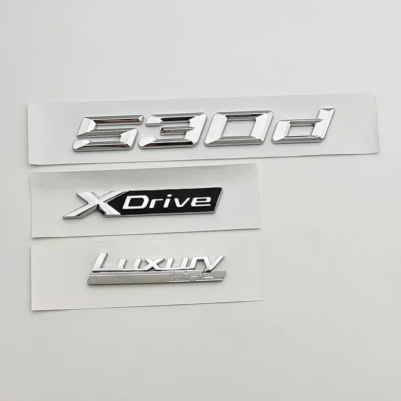 For BMW 530d G30 G31 Luxury Line Xdrive Emblem Logo Car Trunk Letters 3D ABS Chrome Sticker Badge Decal Cover Auto Accessories