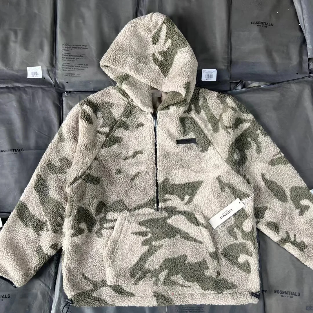 Ningbo Original Fog Double Line Essentials Polar Fleece Half Zipper Camouflage Hoodie Thickened Autumn and Winter Loose Tide