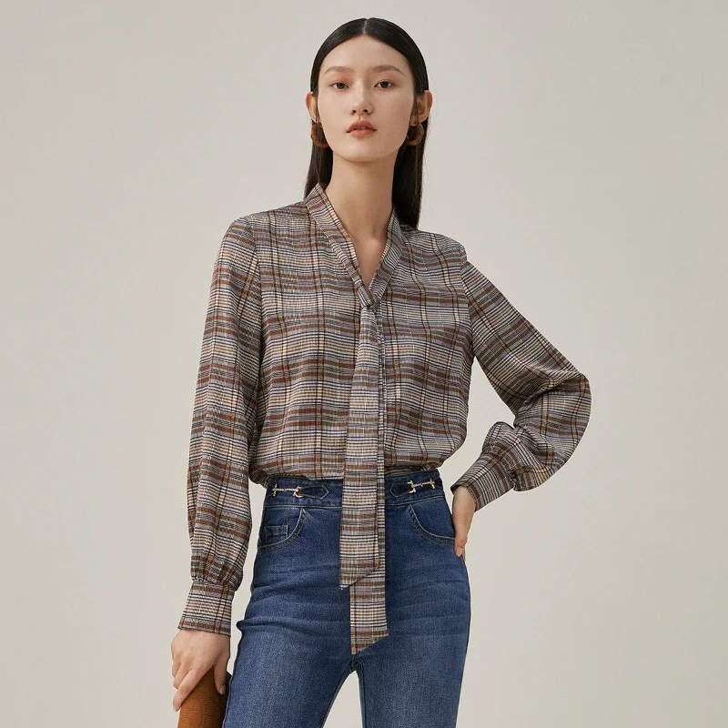 

Рубашка на шнуровке с v-образным вырезом, женская клетчатая универсальная рубашка с длинными рукавами в стиле ретро