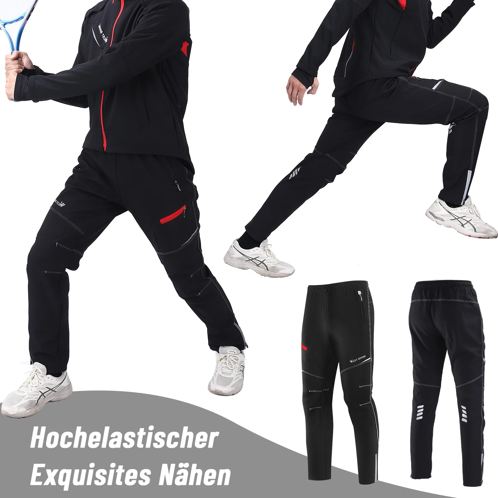 WEST BIKING Winter-Fleece-Radhose, winddicht, wasserdicht, Herren-Thermo-Fahrradhose, MTB-Outdoor-Sporthose, Schwarz, S-4XL – Detail 6