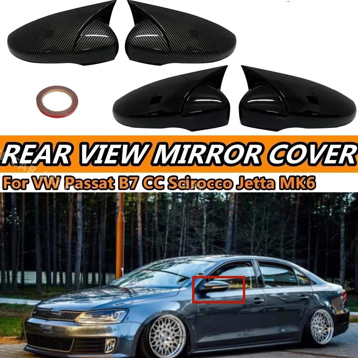 

Car Side Wing Mirror Cover Caps For VW JETTA MK6 Volkswagen Passat B7 Scirocco Beetle CC Eos Rearview Mirror Cover Add on