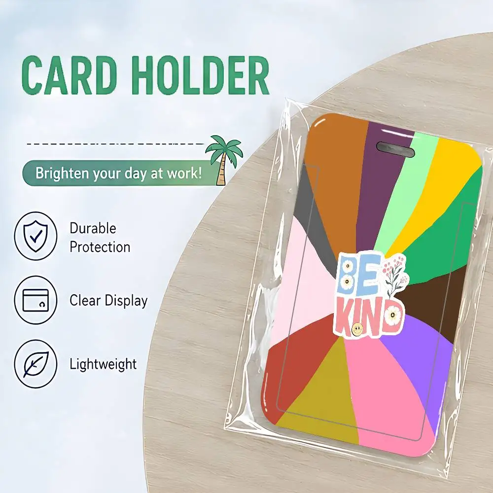 Be Kind Rainbow Clear ID Card Holder Lanyard Neck Strap Badge Case Door Credit Card Protector Daily Gift