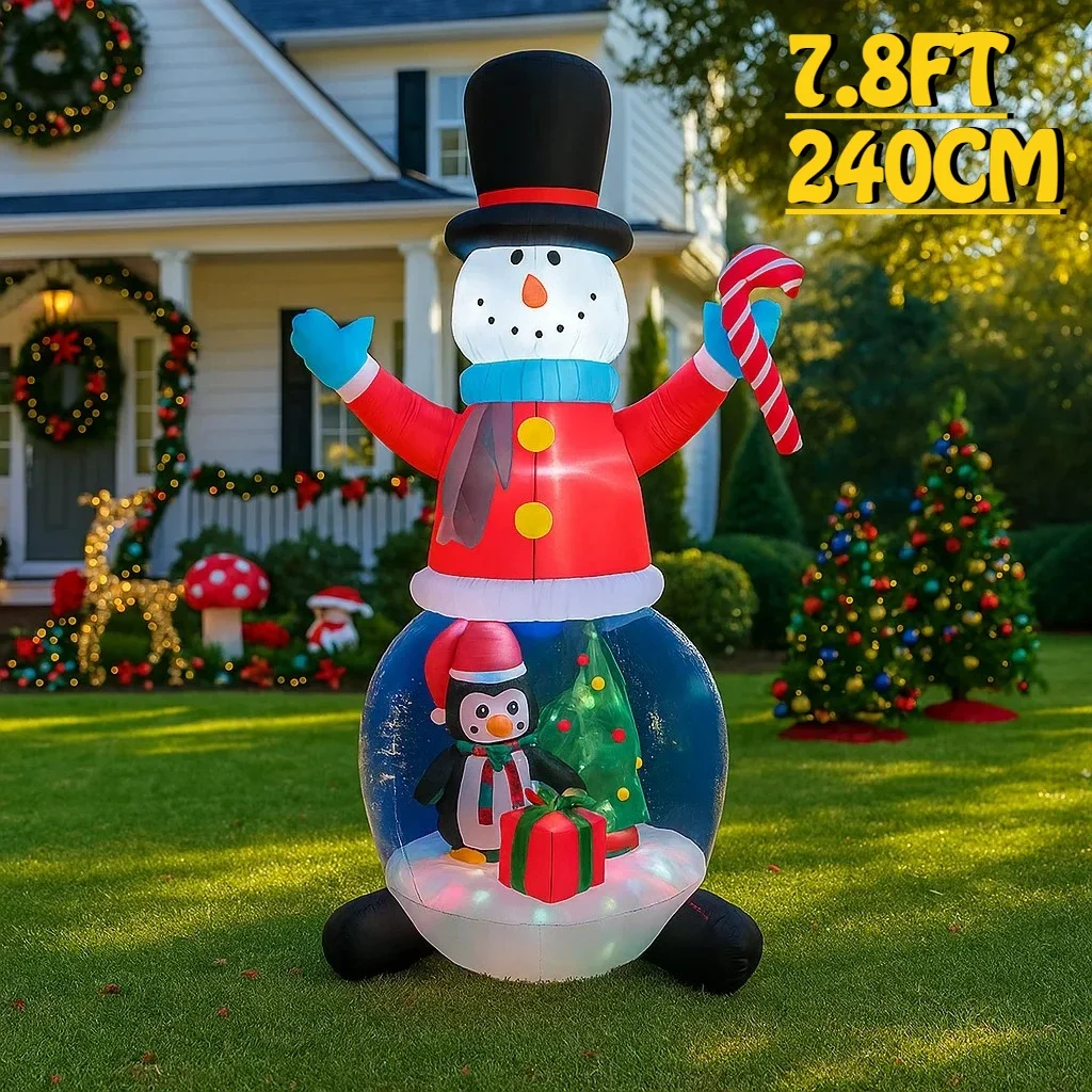 2.4M/7.8FT Snowman Penguin Inflatable Model Christmas Decorations LED Lights Outdoor Holiday Decor Home Yard Party Decor Toys