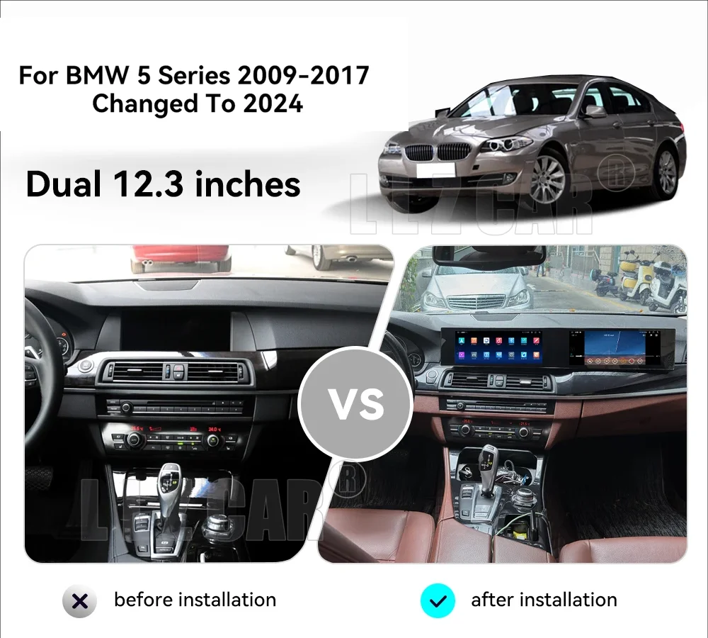 24 Inch Dual Screen Odometer Carplay Android 14.0 For BMW 5 Series M5 F10 F11  CIC NBT Car Multimedia Player Car GPS Navigation