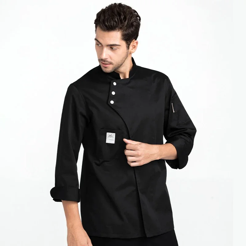 Long Sleeve Chef Jackets Restaurant Uniform Kitchen Chef/Waiter Shirt  Apron Cap Food Service Bakery Cooking Clothes 3-Set